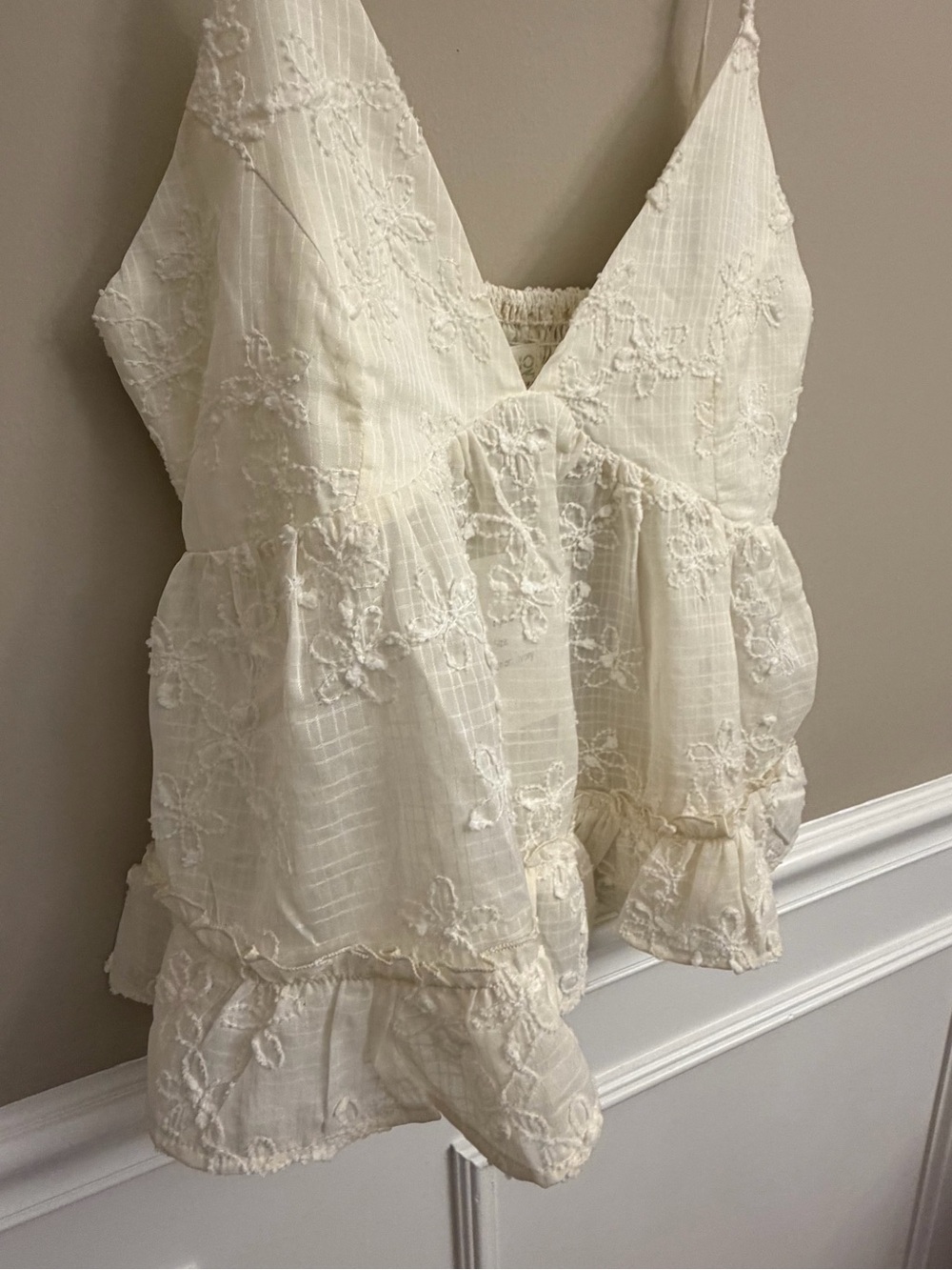 Rebellion Again Cream Embroidered Smocked Floral Cami NWT Coquette Romantic - Picture 4 of 8
